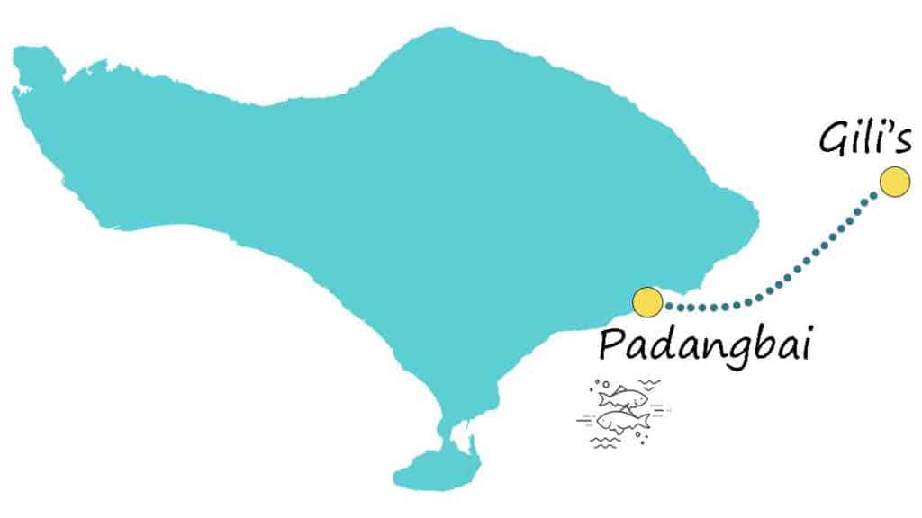 kaart boot bali naar gili