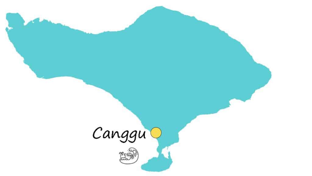 canggu op de kaart van bali