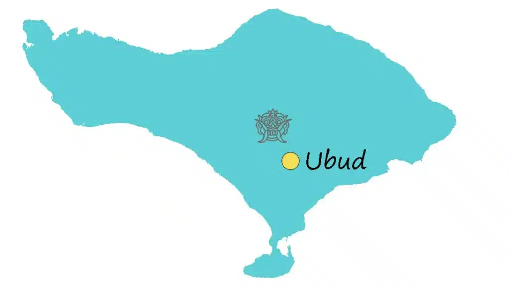 locatie ubud op de kaart van Bali