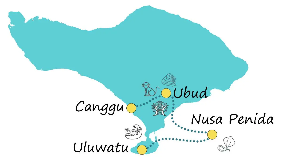 route 10 dagen bali op de kaart