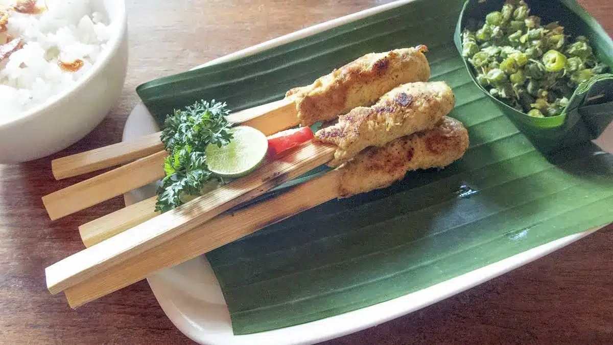 balinese sate eten bij healty warung in ubud